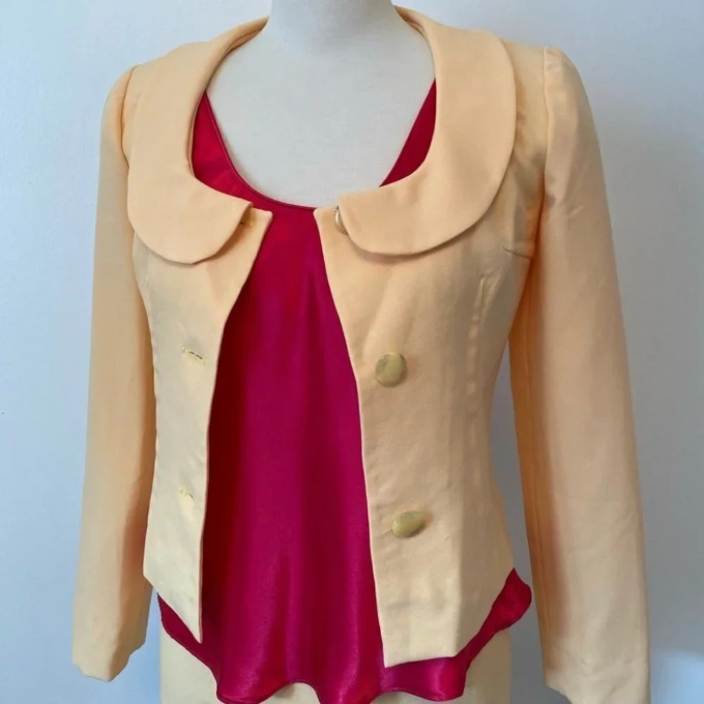 Vintage - Yellow Round Peter Pan Collar Retro Coord Skirt Suit Set